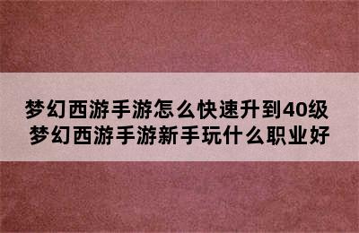 梦幻西游手游怎么快速升到40级 梦幻西游手游新手玩什么职业好